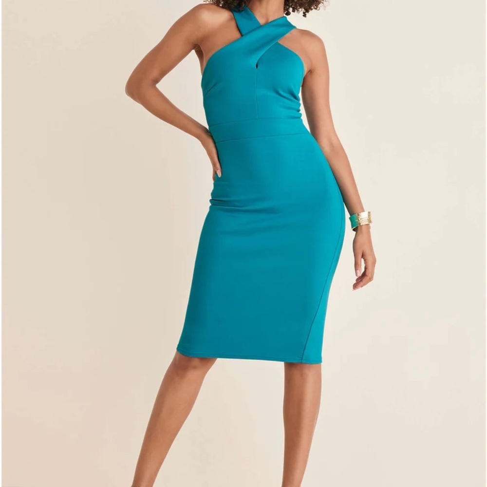 Teal Cross Halterneck dress